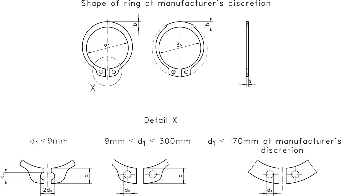 technical drawing of External Circlip, to DIN 471