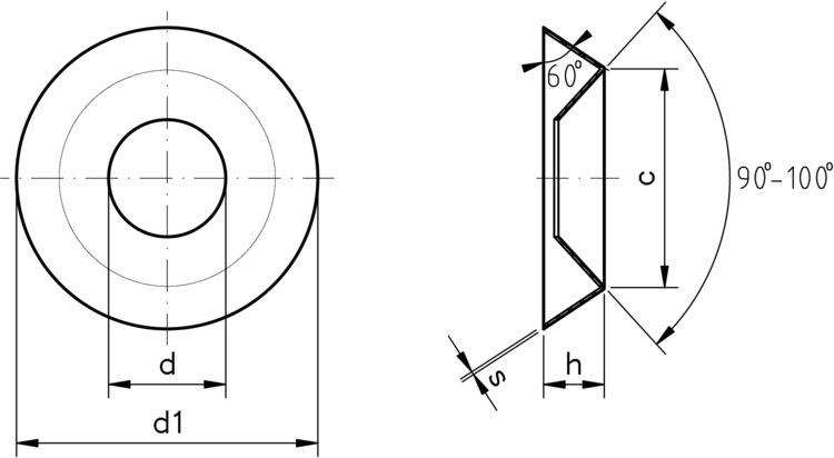 technical drawing of Cup Stamp Washers, to NF E 27-619