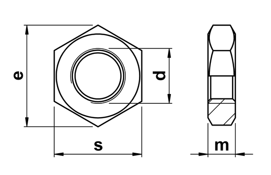 technical drawing of Half Nuts (Lock Nut) Fine Pitch DIN 439