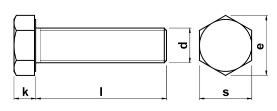 technical drawing of Hex Head Setscrews With Fine Pitch Thread DIN 961