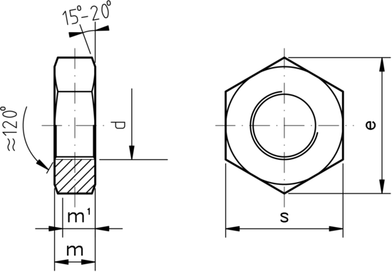 technical drawing of Hex Nuts DIN 936