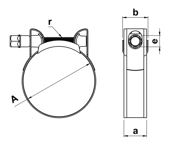 technical drawing of Mikalor Supra Hose Clamps