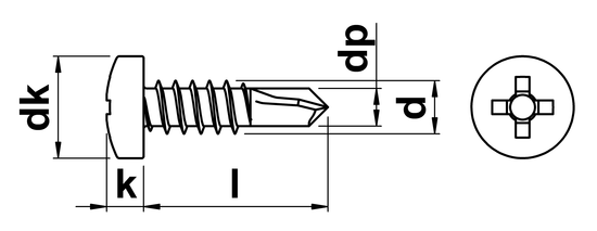 technical drawing of Phillips Pan Self Drilling Screw