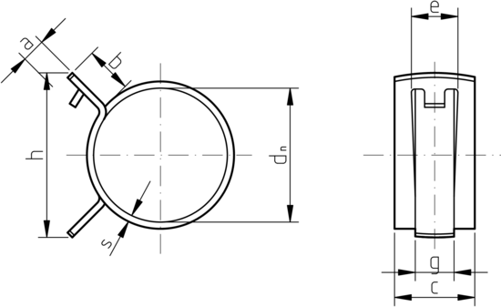 technical drawing of Spring Band Clamp DIN 3021