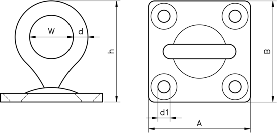 technical drawing of Square Pad Eye Plate with Swivel