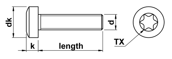 technical drawing of Torx Pan Head Screws to ISO 14583